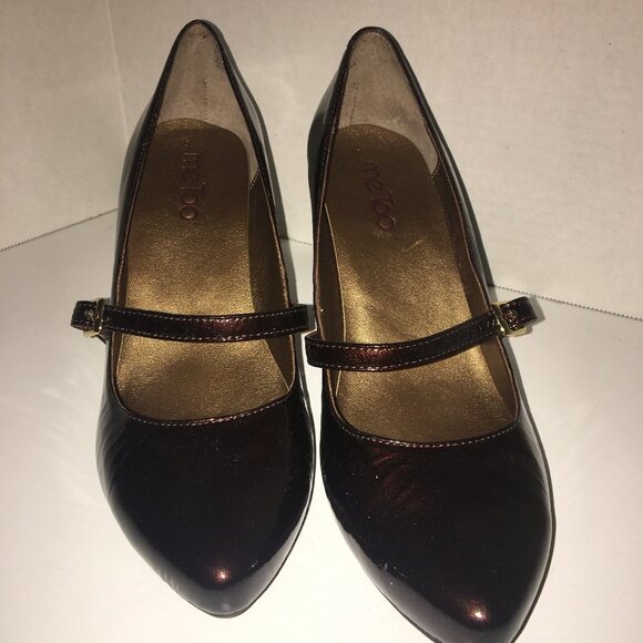 Me Too Chocolate Brown Heels 3 Inch Patent Strap/Buckle - Picture 13 of 13